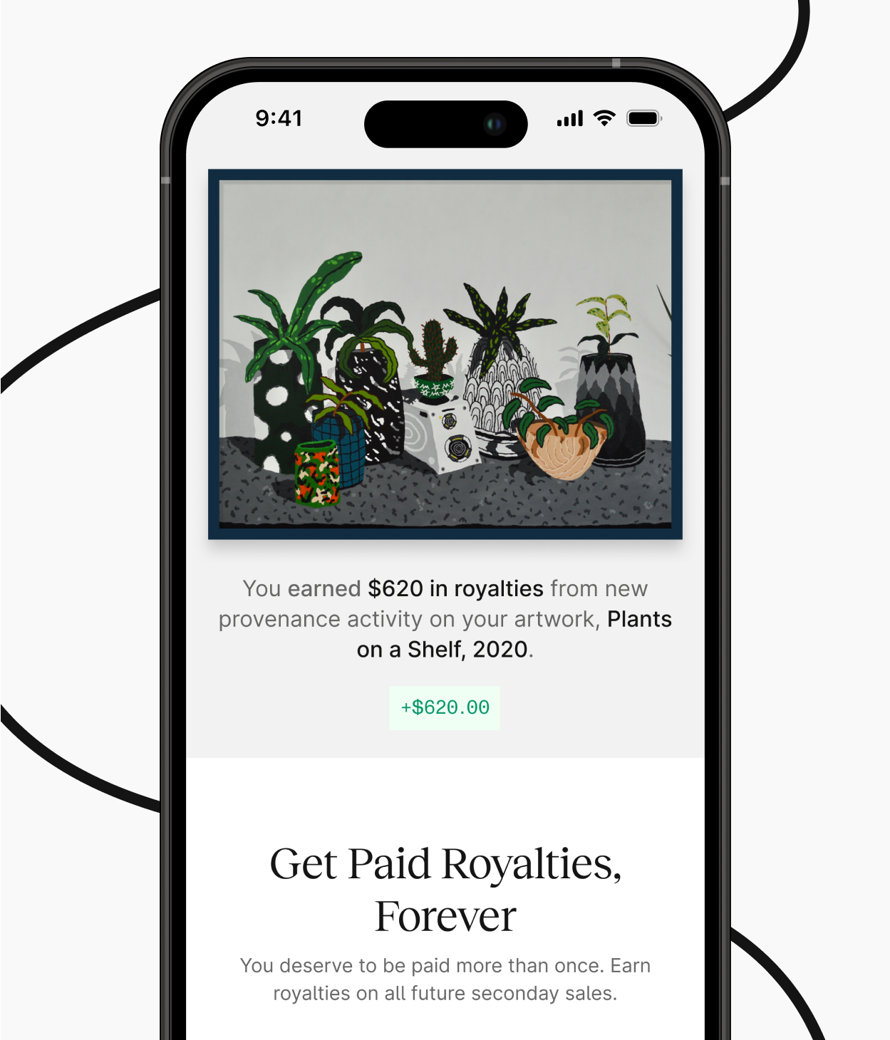 iPhone Mockup showing artist royalties